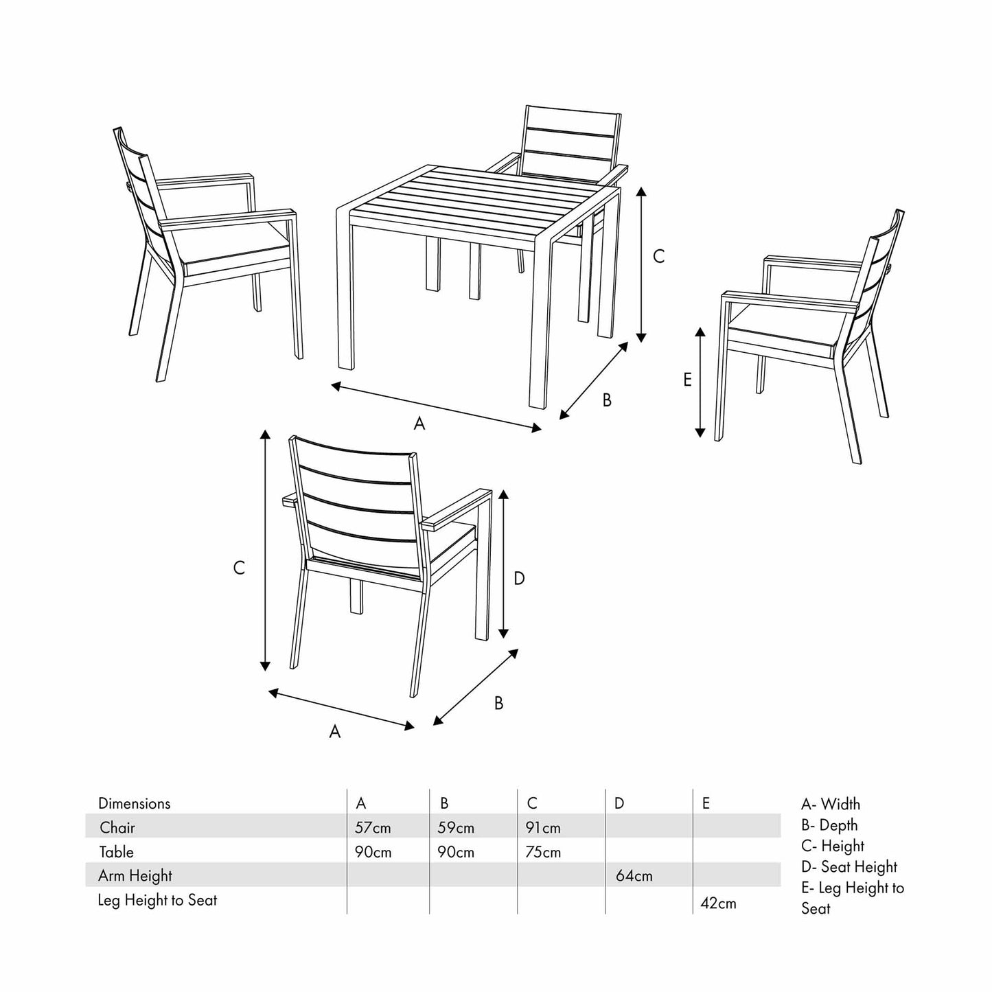 Aruba Dining Set (4 Seater)