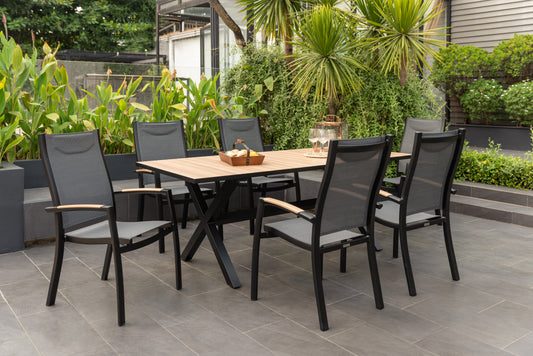 Panama 200cm Dining Set (6 Stacking Chair)